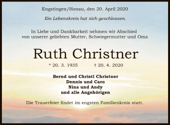 Anzeige von Ruth Christner von Reutlinger General-Anzeiger