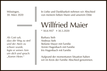 Anzeige von Willfried Maier von Reutlinger General-Anzeiger