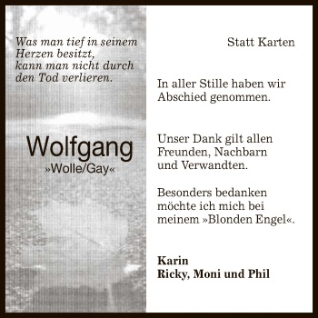 Anzeige von Wolfgang  von Reutlinger General-Anzeiger