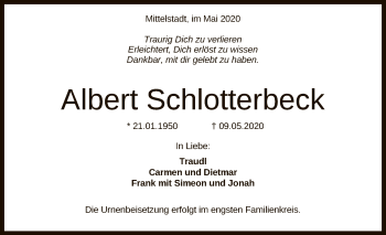 Anzeige von Albert Schlotterbeck von Reutlinger General-Anzeiger