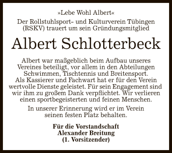 Anzeige von Albert Schlotterbeck von Reutlinger General-Anzeiger