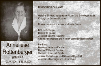 Anzeige von Anneliese Rottenberger von Reutlinger General-Anzeiger