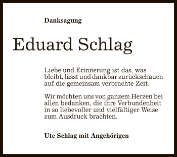 Anzeige von Eduard Schlag von Reutlinger General-Anzeiger