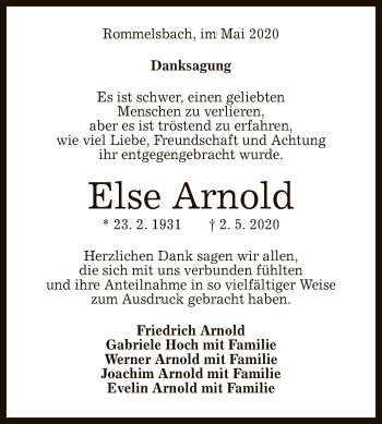Anzeige von Else Arnold von Reutlinger General-Anzeiger