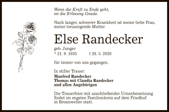 Anzeige von Else Randecker von Reutlinger General-Anzeiger