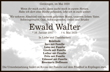 Anzeige von Ewald Walter von Reutlinger General-Anzeiger