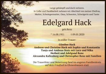 Anzeige von Edelgard Hack von Reutlinger General-Anzeiger