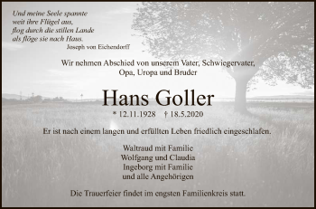 Anzeige von Hans Goller von Reutlinger General-Anzeiger