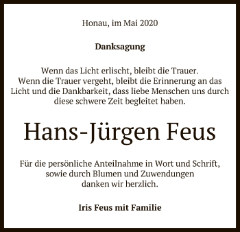 Anzeige von Hans-Jürgen Feus von Reutlinger General-Anzeiger