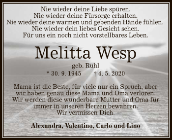 Anzeige von Melitta Wesp von Reutlinger General-Anzeiger