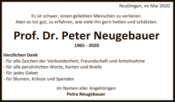 Anzeige von Peter Neugebauer von Reutlinger General-Anzeiger
