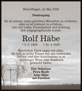 Anzeige von Rolf Häbe von Reutlinger General-Anzeiger