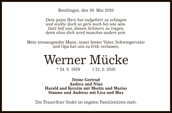 Anzeige von Werner Mücke von Reutlinger General-Anzeiger