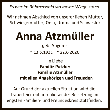 Anzeige von Anna Atzmüller von Reutlinger General-Anzeiger