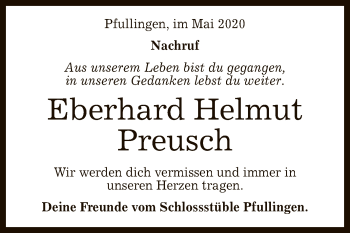 Anzeige von Eberhard Helmut Preusch von Reutlinger General-Anzeiger