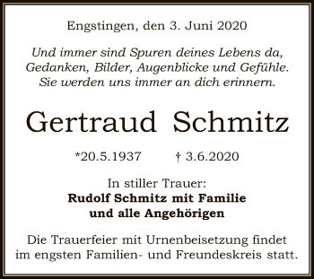 Anzeige von Gertraud Schmitz von Reutlinger General-Anzeiger