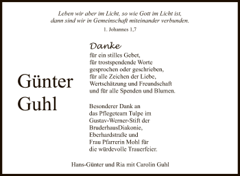 Anzeige von Günter Guhl von Reutlinger General-Anzeiger