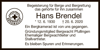 Anzeige von Hans Brendel von Reutlinger General-Anzeiger