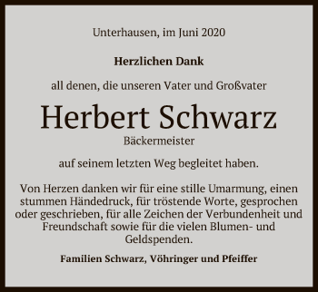 Anzeige von Herbert Schwarz von Reutlinger General-Anzeiger