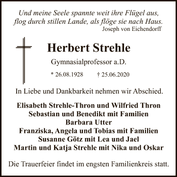 Anzeige von Herbert Strehle von Reutlinger General-Anzeiger