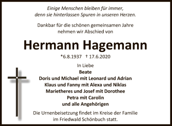 Anzeige von Hermann Hagemann von Reutlinger General-Anzeiger