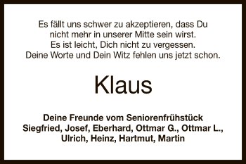 Anzeige von Klaus  von Reutlinger General-Anzeiger