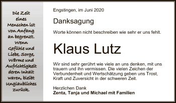 Anzeige von Klaus Lutz von Reutlinger General-Anzeiger