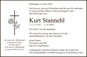 Anzeige von Kurt Stannehl von Reutlinger General-Anzeiger