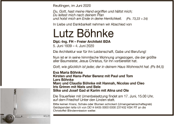 Anzeige von Lutz Böhnke von Reutlinger General-Anzeiger
