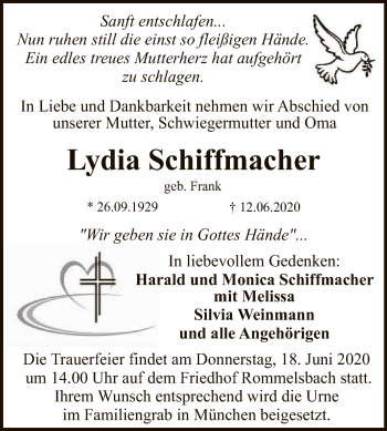 Anzeige von Lydia Schiffmacher von Reutlinger General-Anzeiger