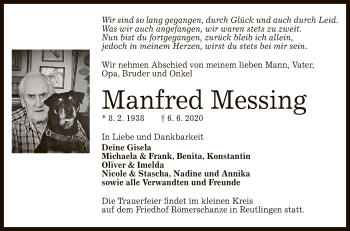 Anzeige von Manfred Messing von Reutlinger General-Anzeiger