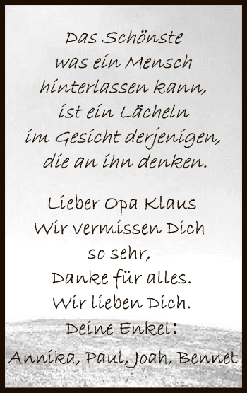 Anzeige von Opa Klaus  von Reutlinger General-Anzeiger