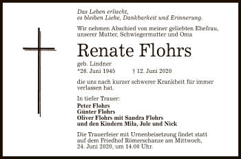 Anzeige von Renate Flohrs von Reutlinger General-Anzeiger