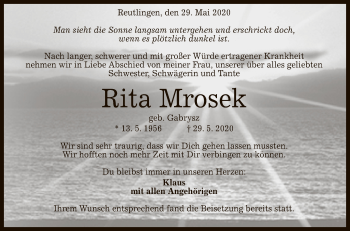 Anzeige von Rita Mrosek von Reutlinger General-Anzeiger