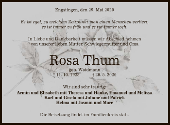 Anzeige von Rosa Thum von Reutlinger General-Anzeiger