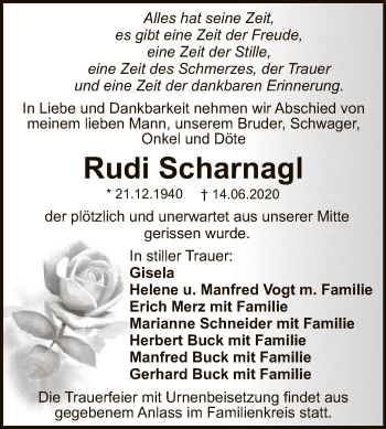 Anzeige von Rudi Scharnagl von Reutlinger General-Anzeiger
