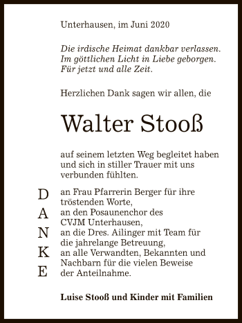 Anzeige von Walter Stooß von Reutlinger General-Anzeiger