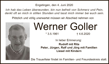 Anzeige von Werner Goller von Reutlinger General-Anzeiger