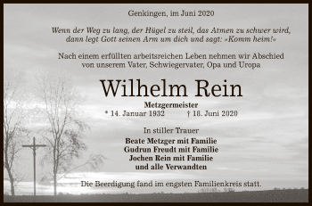 Anzeige von Wilhelm Rein von Reutlinger General-Anzeiger