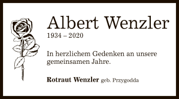Anzeige von Albert Wenzler von Reutlinger General-Anzeiger