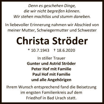 Anzeige von Christa Ströder von Reutlinger General-Anzeiger