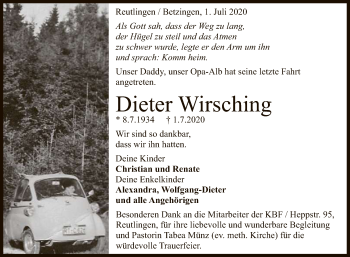 Anzeige von Dieter Wirsching von Reutlinger General-Anzeiger