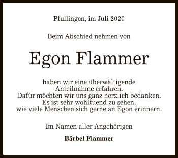 Anzeige von Egon Flammer von Reutlinger General-Anzeiger