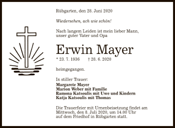 Anzeige von Erwin Mayer von Reutlinger General-Anzeiger