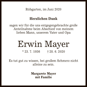 Anzeige von Erwin Mayer von Reutlinger General-Anzeiger