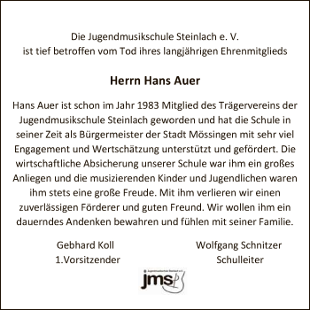 Anzeige von Hans Auer von Reutlinger General-Anzeiger