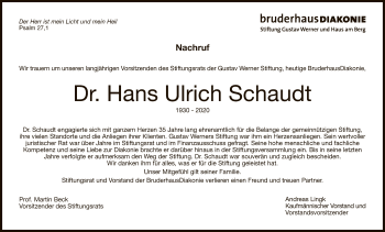 Anzeige von Hans Ulrich Schaudt von Reutlinger General-Anzeiger
