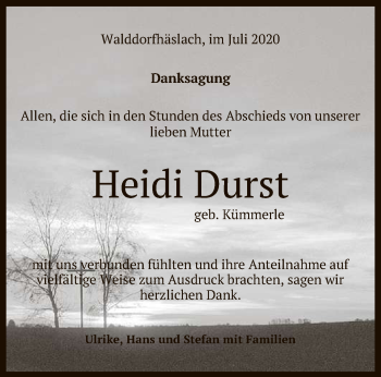 Anzeige von Heidi Durst von Reutlinger General-Anzeiger