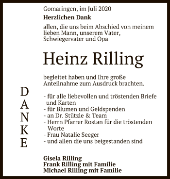 Anzeige von Heinz Rilling von Reutlinger General-Anzeiger