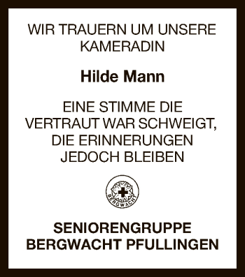 Anzeige von Hilde Mann von Reutlinger General-Anzeiger
